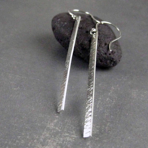 long silver stick earrings